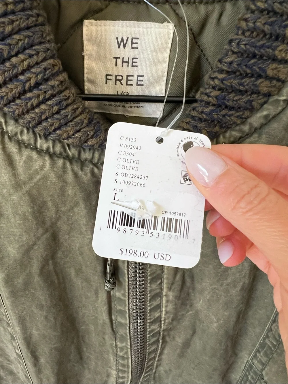 Free People We The Free Jax Washed Bomber in Olive Green NWT
